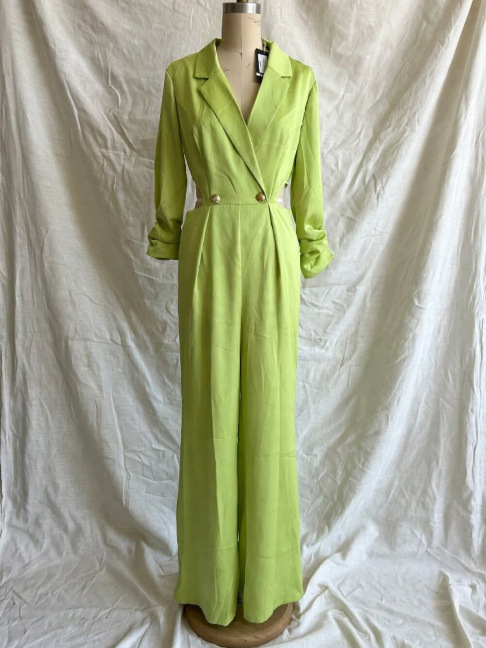A. Peach Always Pretty Jumpsuit Size S Lime Green Blazer Cutout Wide Leg NWT
